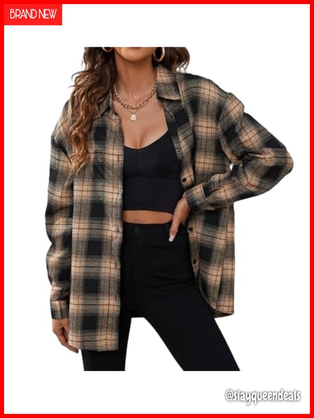 Womens Cuffed Long Sleeve Button Down Plaid Flannel Shirt